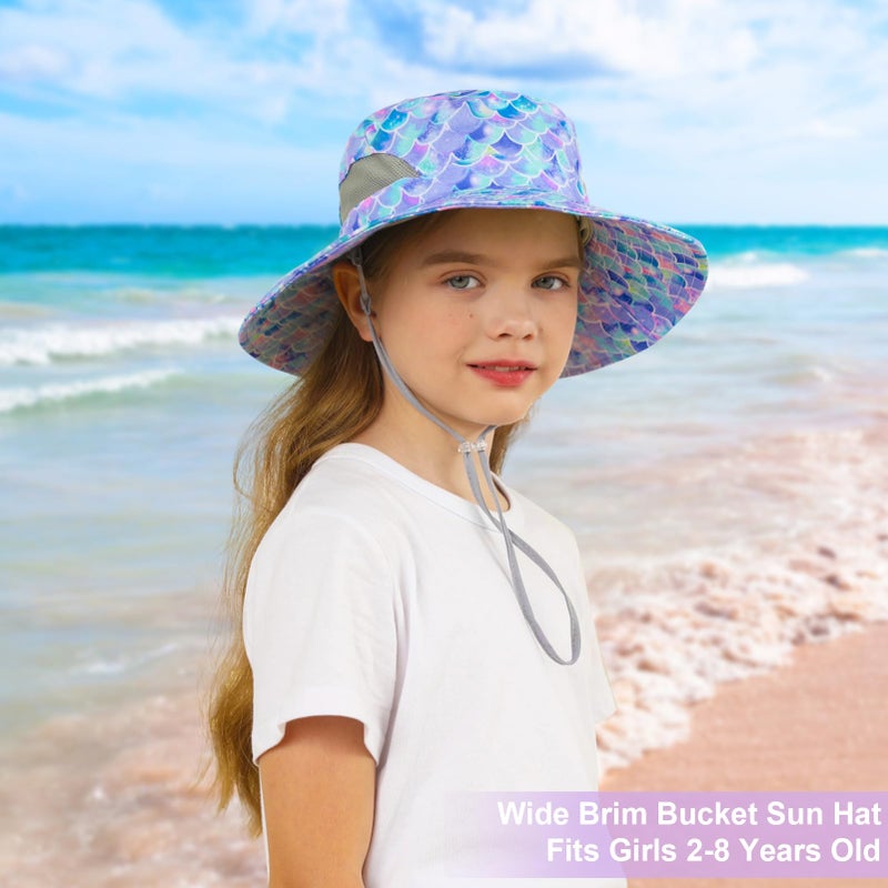 ICOSY Kids Sun Hat for Girls Mesh Bucket Hat Toddler UV Protection Beach Hat Kids Foldable Fishing Hat for Girls 2-8 Years Blue - Image 2